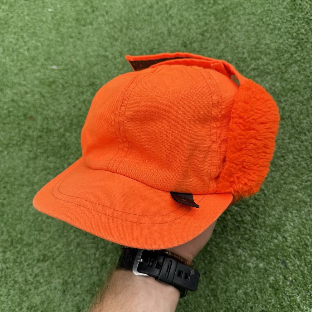 Vintage 90s Browning Gore-Tex Hunting Flap Cap Hate Orange Made In USA Size M